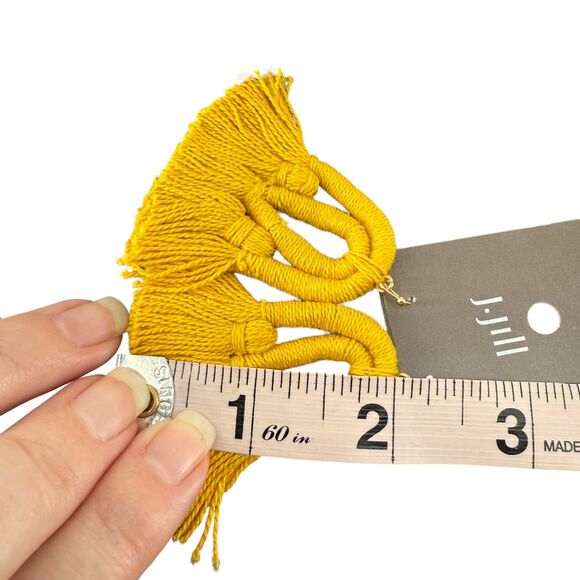 J. Jill Cotton Macramé Tassel Earrings Yellow Fringe Boho Statement Dangle Drop - Picture 9 of 13